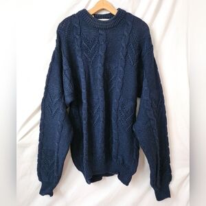Vtg The Company Store Pure Virgin Wool Cable Knit Crewneck Sweater Mens L